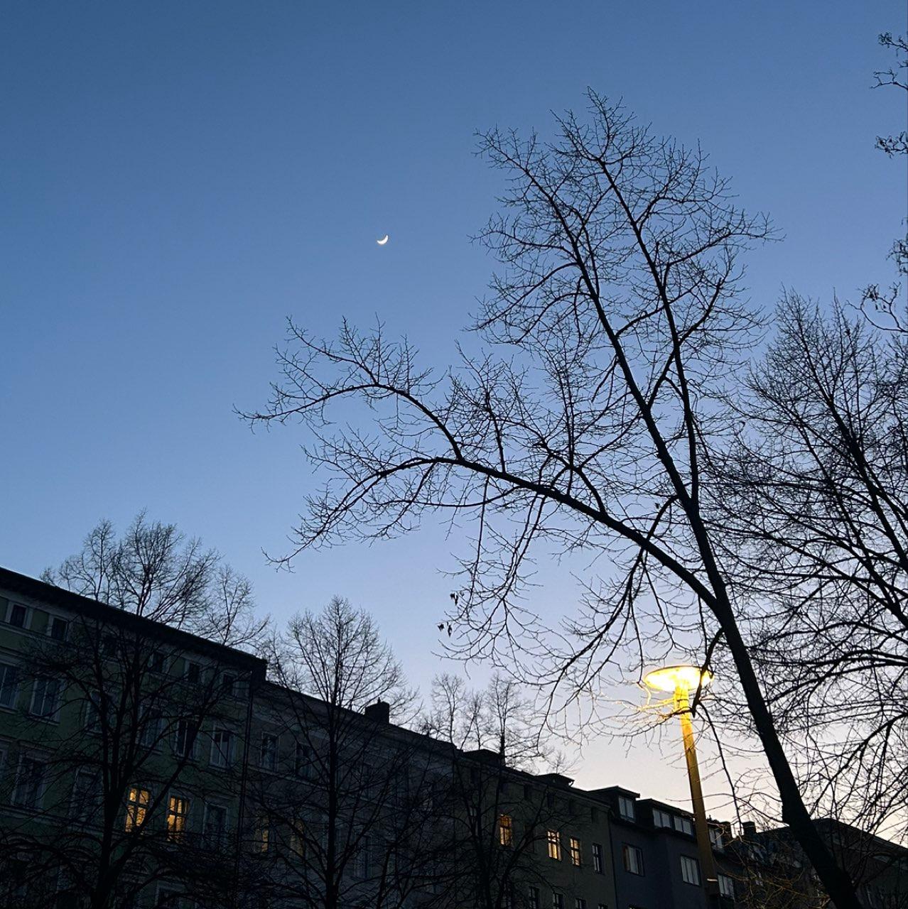 The Moon over Berlin, Germany — waxing crescent, Lunar Day 5