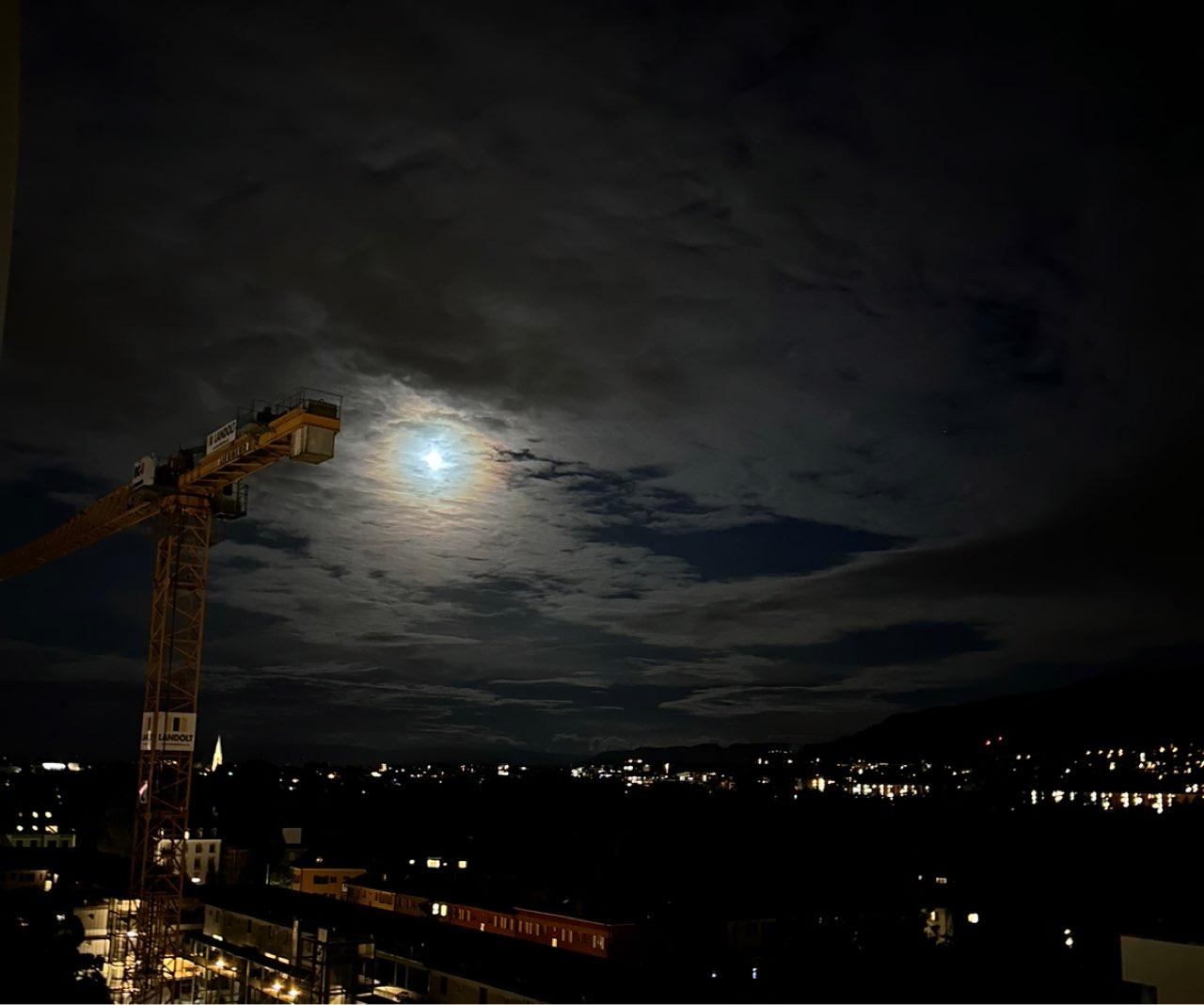 The Moon over Zürich, Switzerland — waxing gibbous, Lunar Day 13