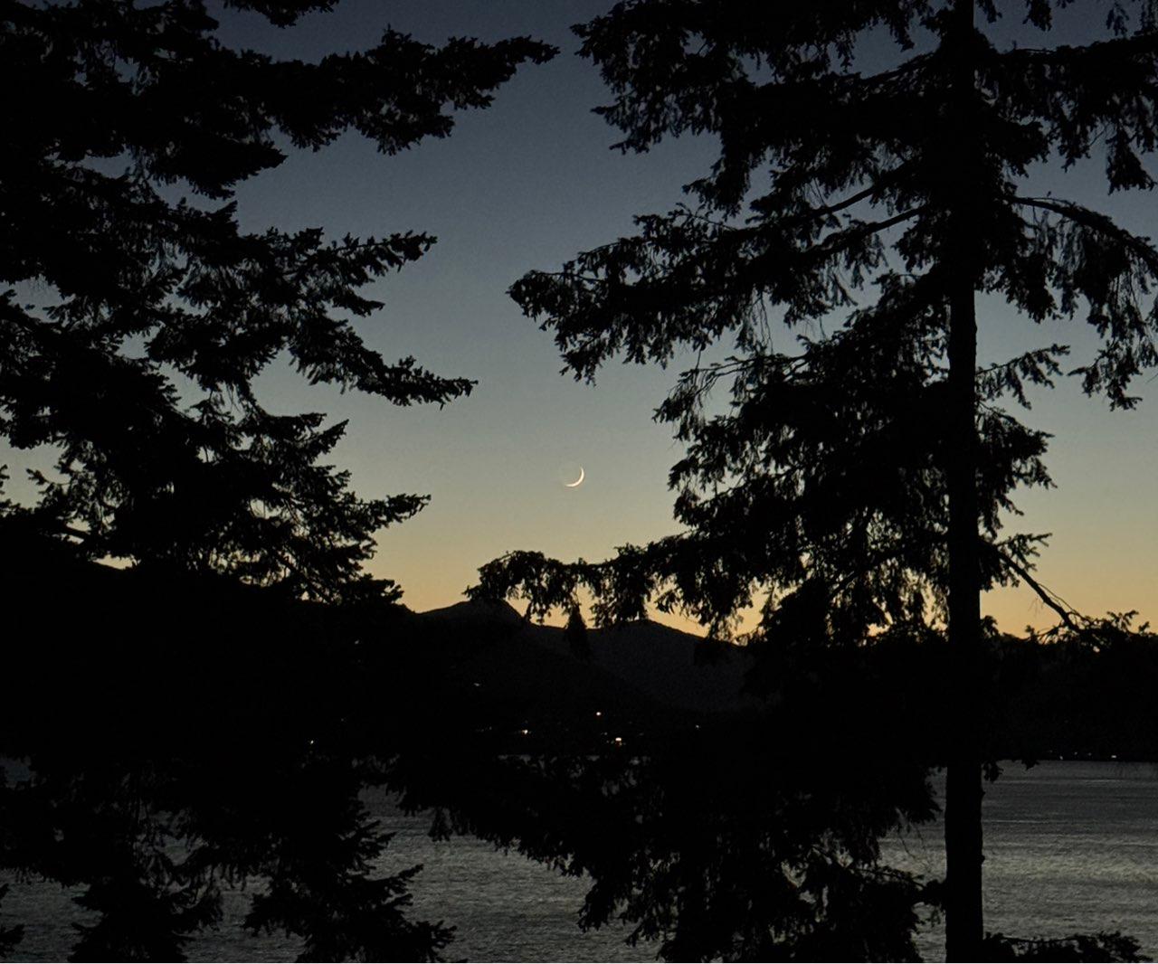 The Moon over Squamish-Lillooet, Canada — new moon, Lunar Day 2