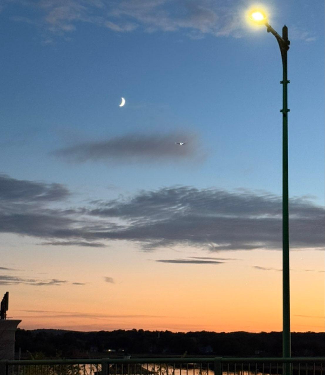 The Moon over Boston, United States — waxing crescent, Lunar Day 6