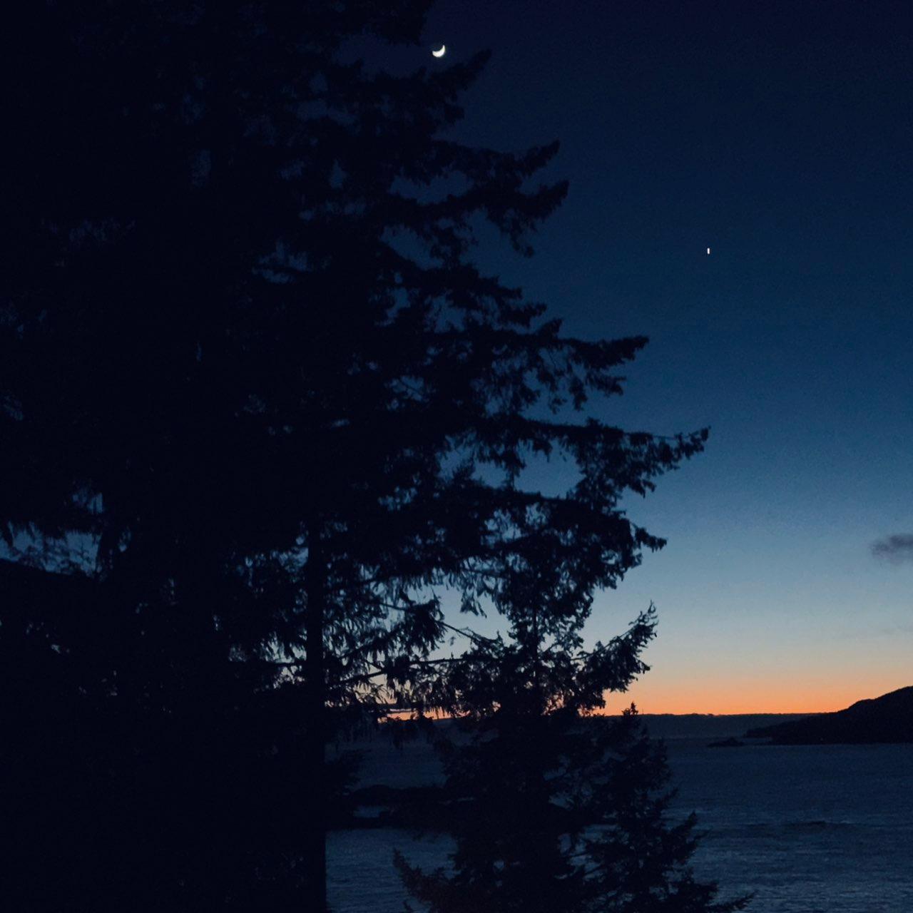 The Moon over Sunshine Coast, Canada — waxing crescent, Lunar Day 4