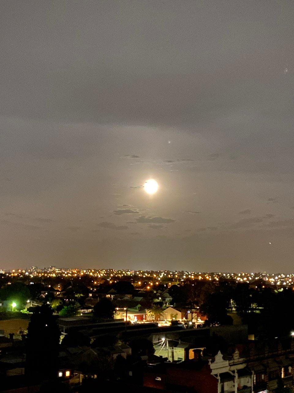 The Moon over Brunswick East, Australia — full moon, Lunar Day 16