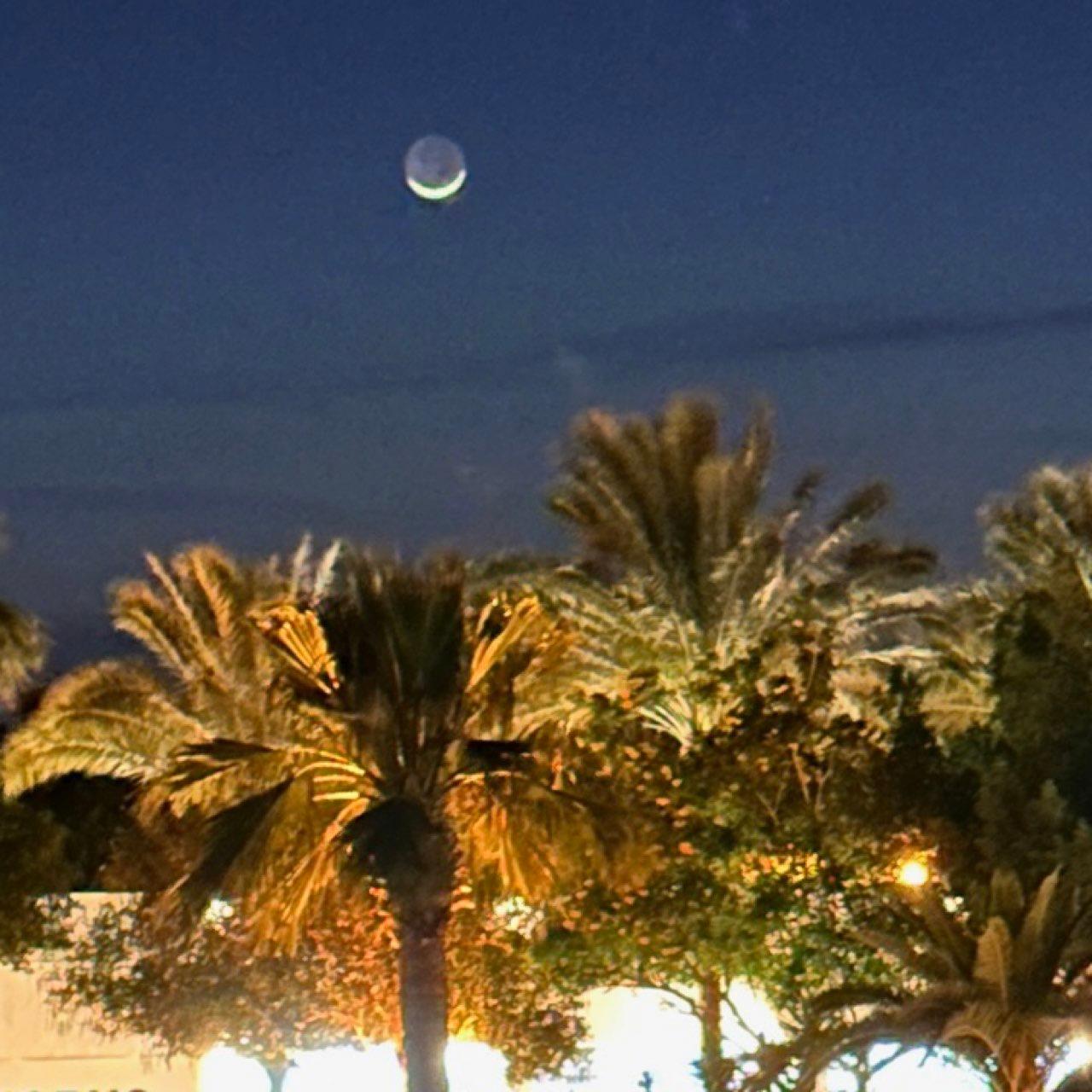 The Moon over Hurghada, Egypt — new moon, Lunar Day 2