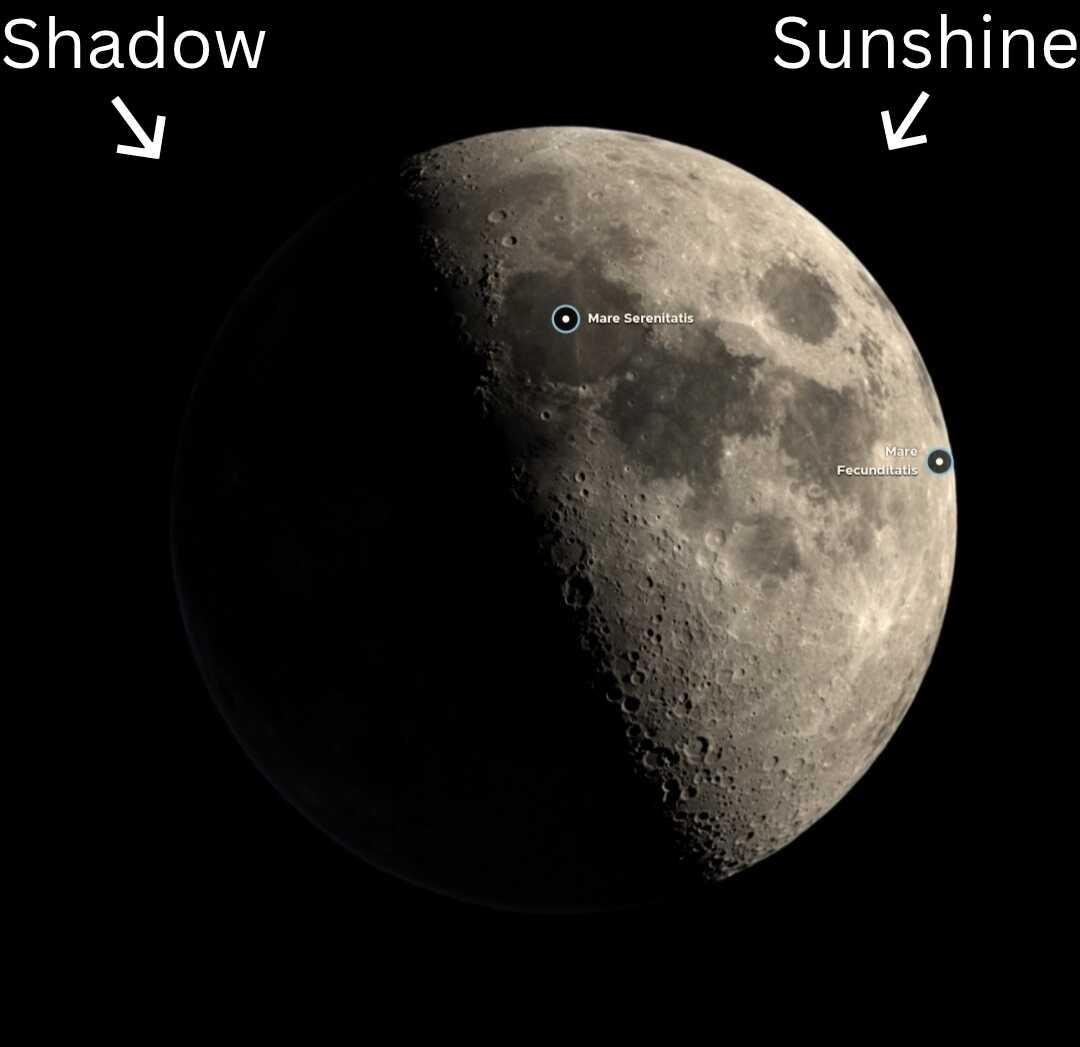 The Moon over Kecamatan Palmerah, Indonesia — first quarter, Lunar Day 8