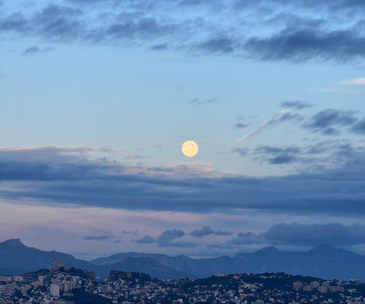 The Moon over Marseille, France — full moon, Lunar Day 16