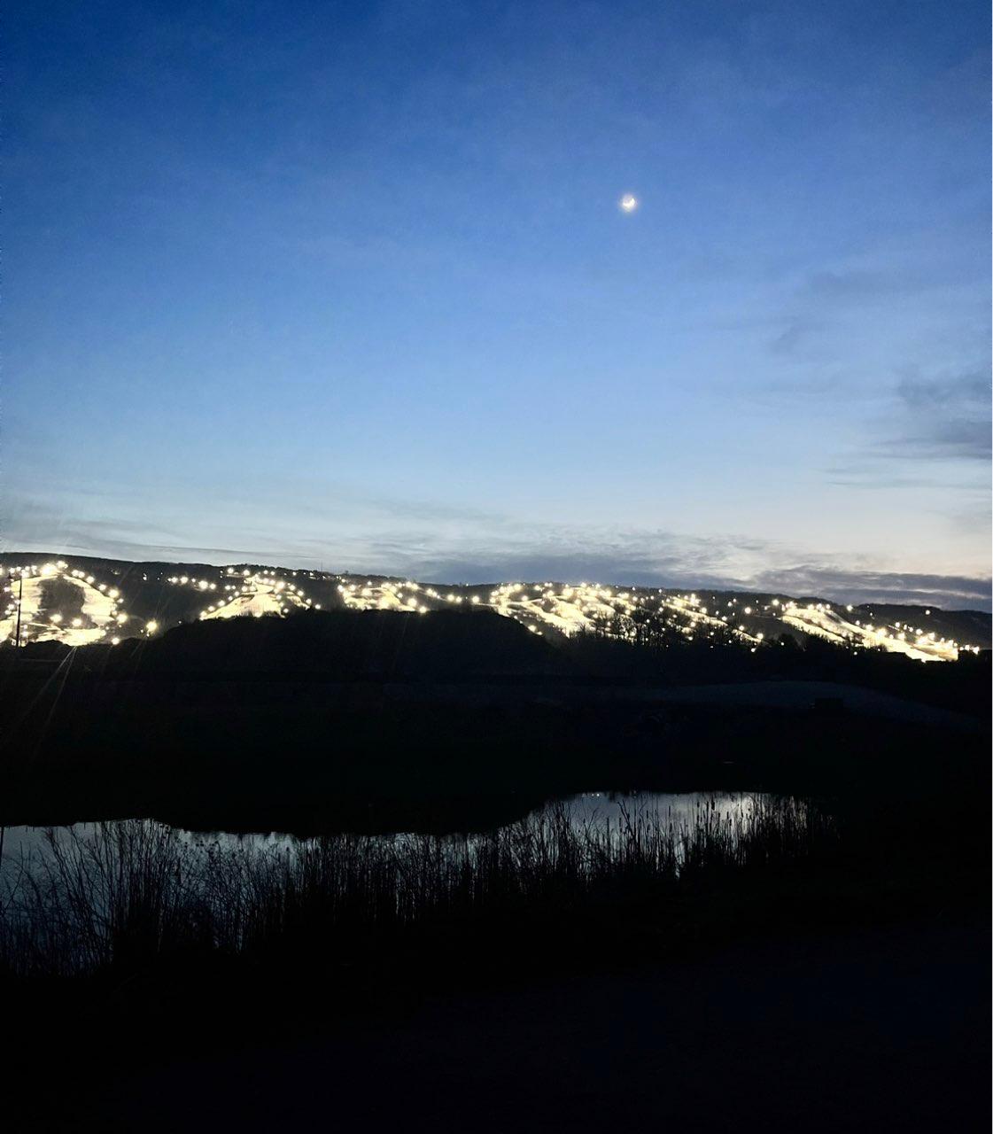 The Moon over The Blue Mountains, Canada — waxing crescent, Lunar Day 5