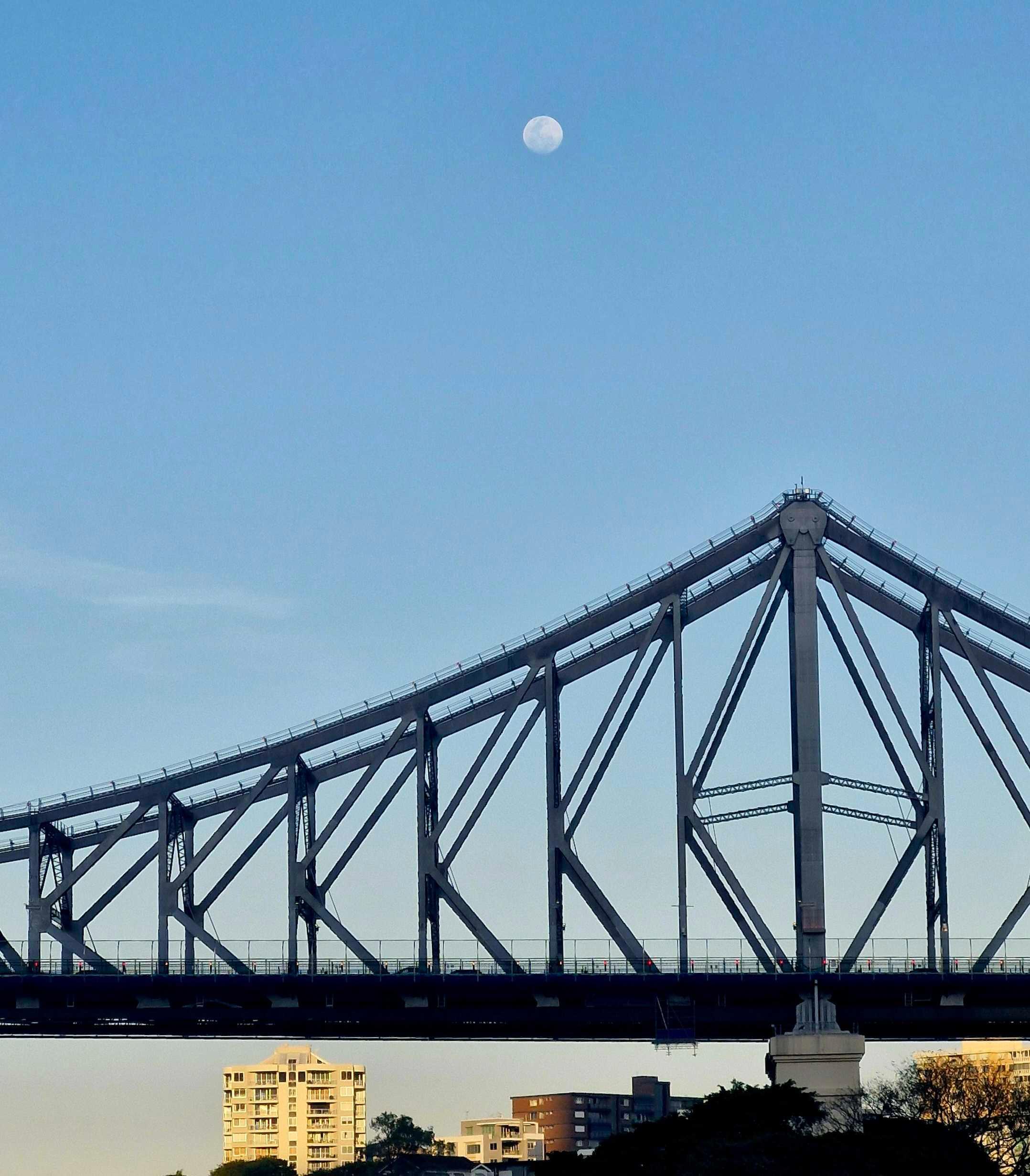 The Moon over Brisbane City, Australia — waxing gibbous, Lunar Day 13