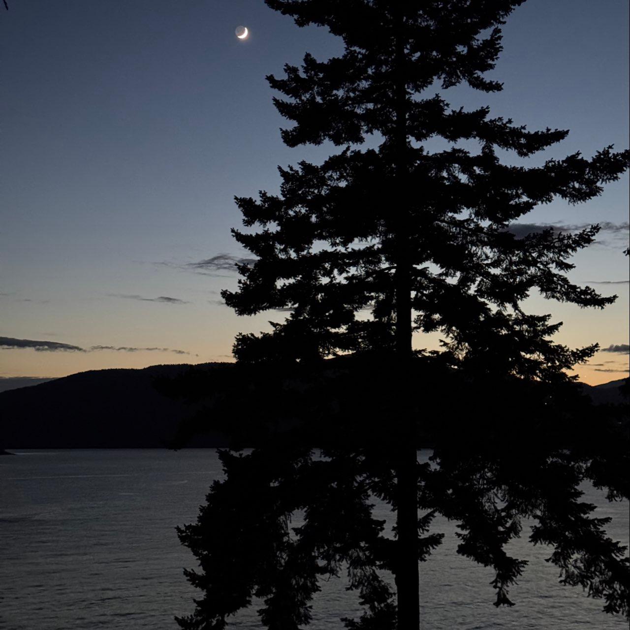 The Moon over Tofino, Canada — waxing crescent, Lunar Day 4