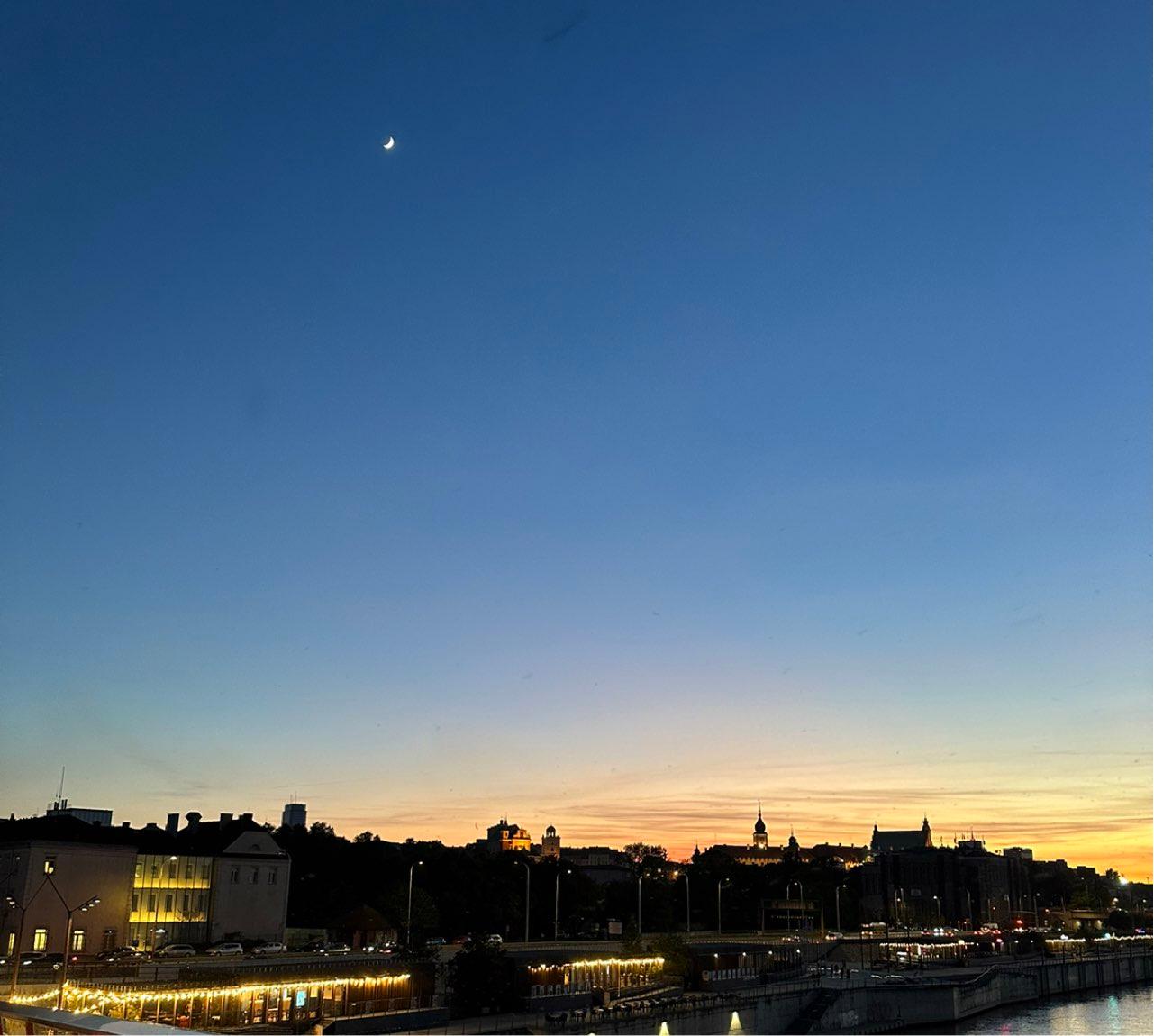 The Moon over Warsaw, Poland — waxing crescent, Lunar Day 6