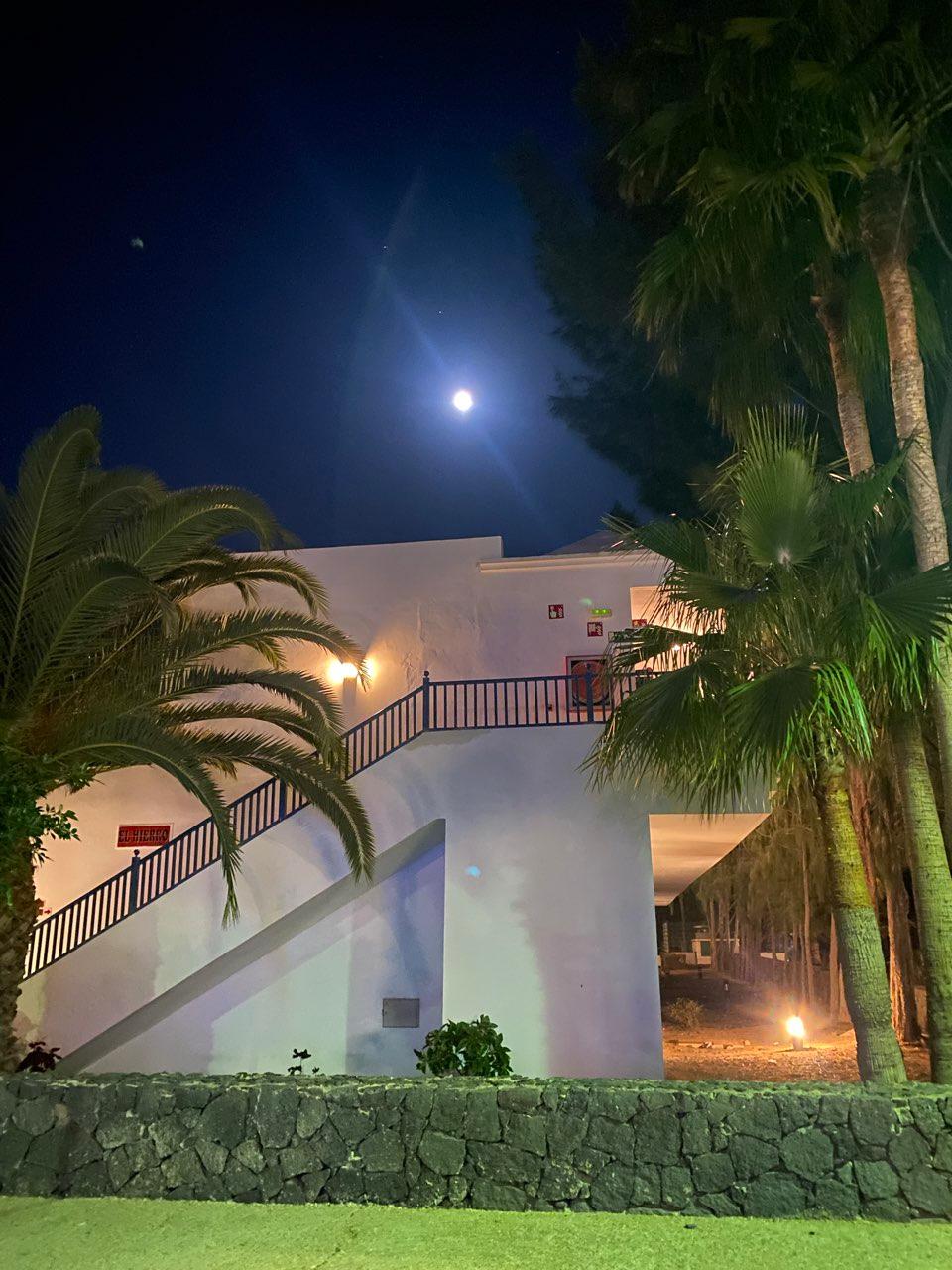 The Moon over Yaiza, Spain — full moon, Lunar Day 16