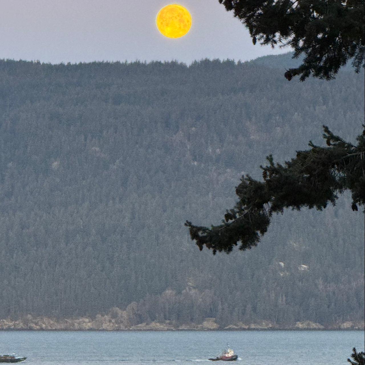 The Moon over Sunshine Coast, Canada — full moon, Lunar Day 15