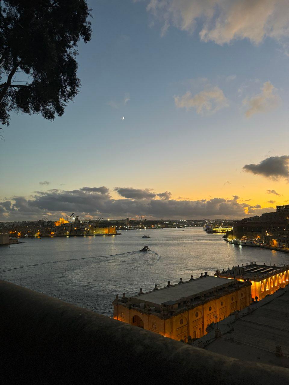 The Moon over Valletta, Malta — waxing crescent, Lunar Day 5