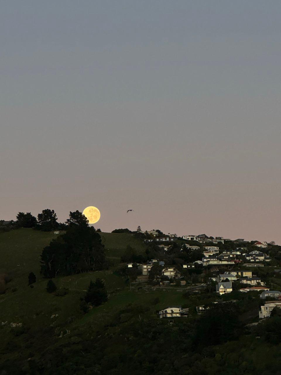 The Moon over Christchurch, New Zealand — full moon, Lunar Day 16