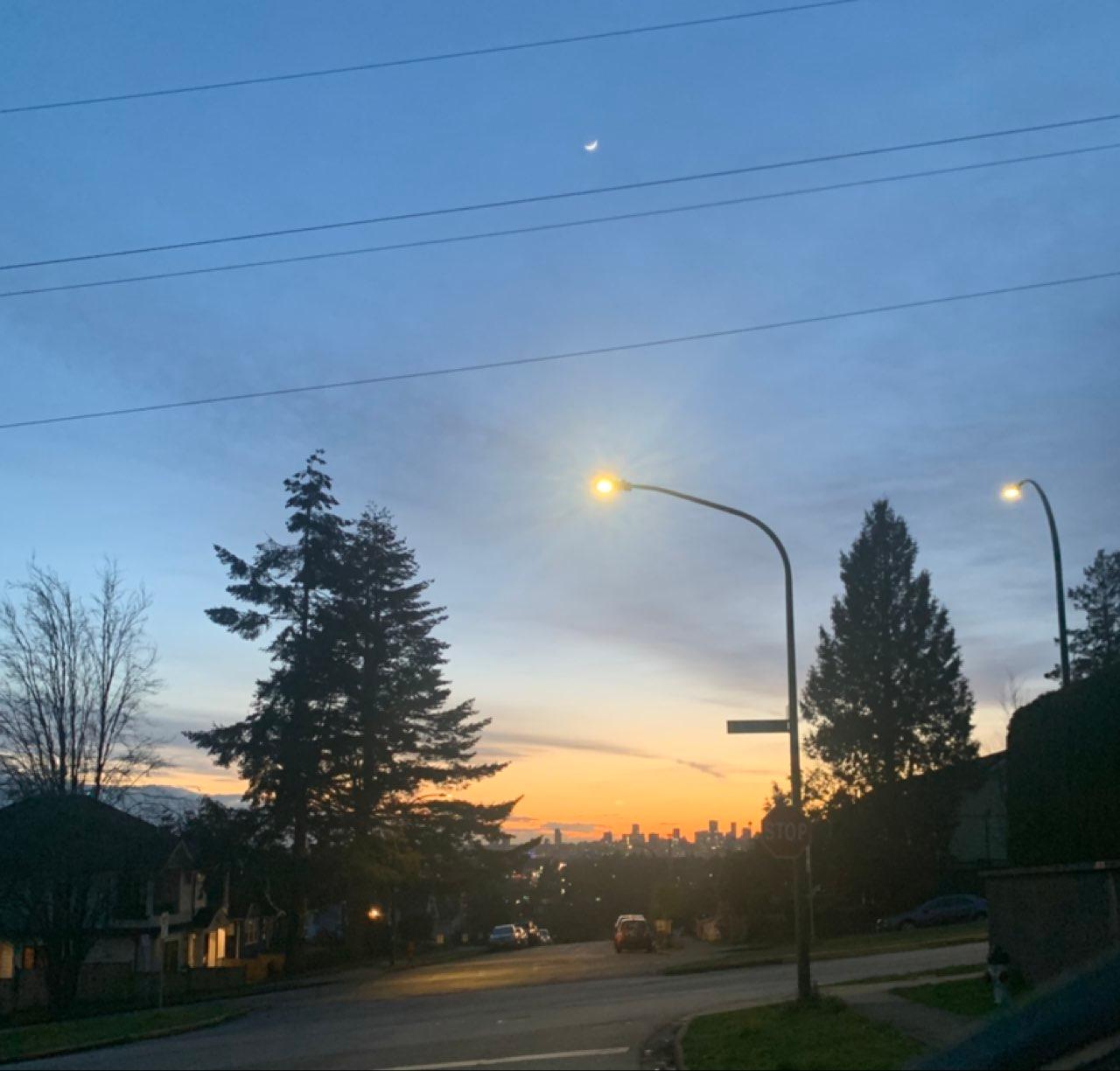 The Moon over Burnaby, Canada — waxing crescent, Lunar Day 4
