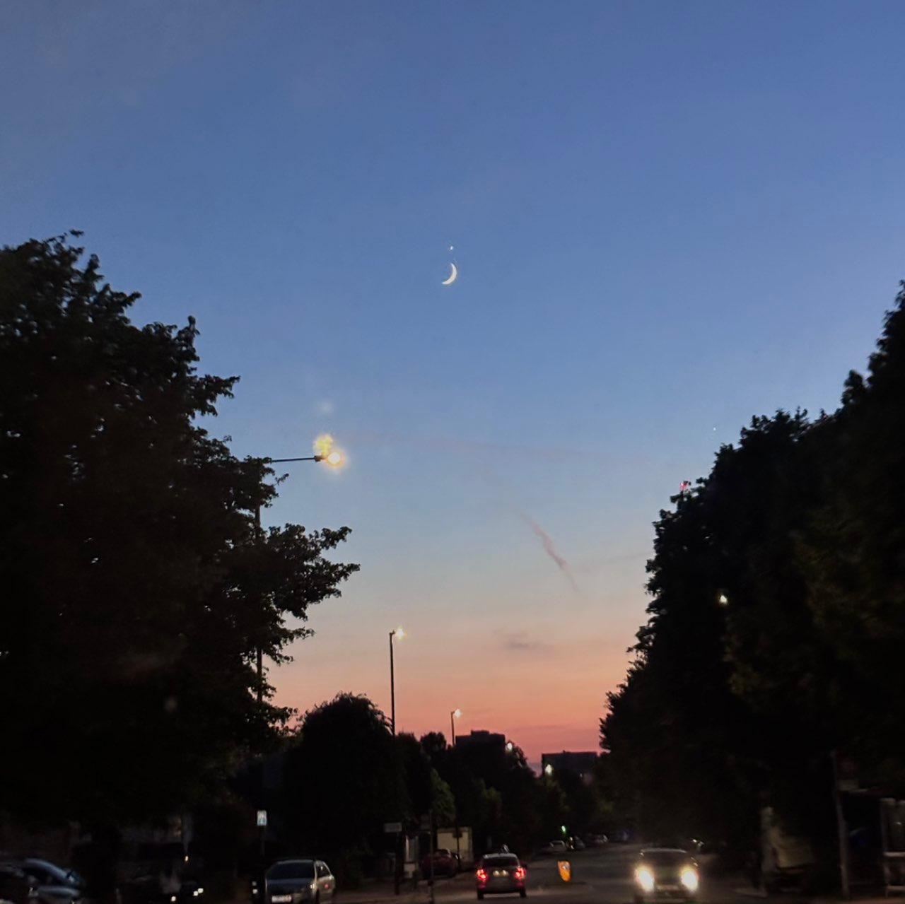 The Moon over London, United Kingdom — waxing crescent, Lunar Day 4