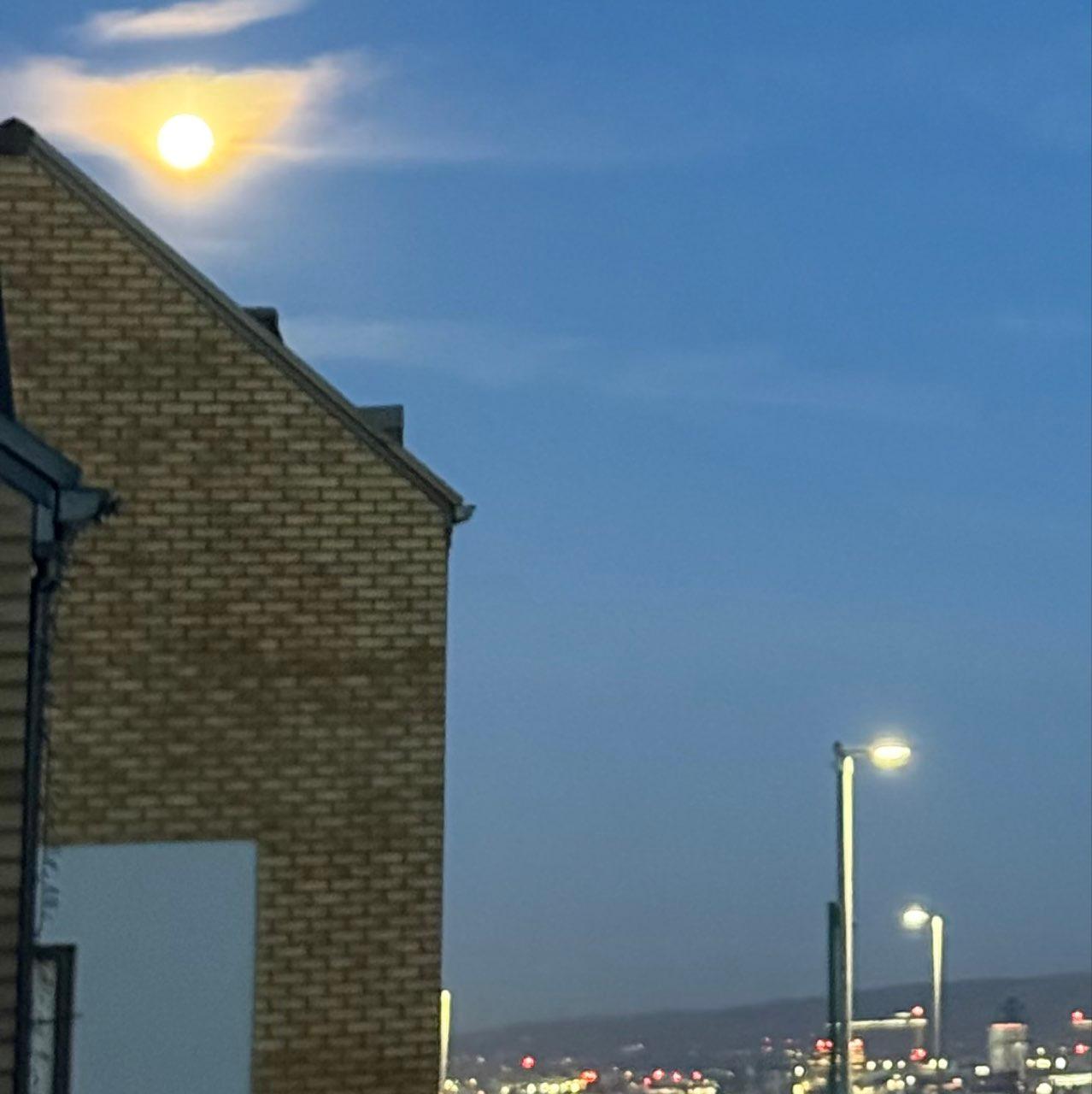 The Moon over Belfast, United Kingdom — full moon, Lunar Day 16