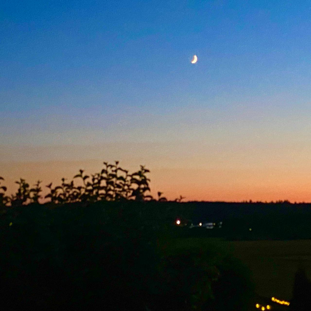 The Moon over Pohlheim, Deutschland — waxing crescent, Lunar Day 4