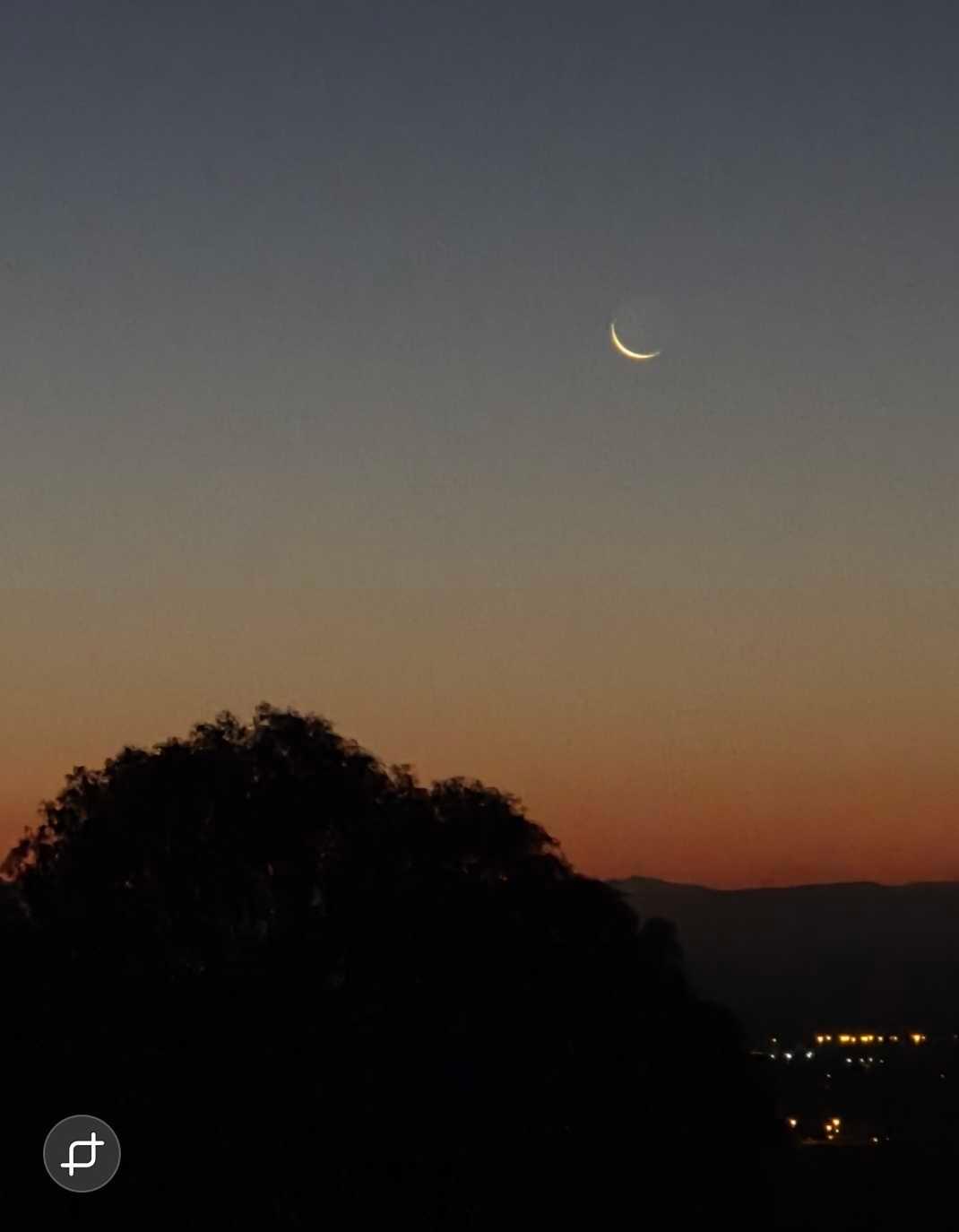 The Moon over Poukawa, New Zealand — new moon, Lunar Day 3
