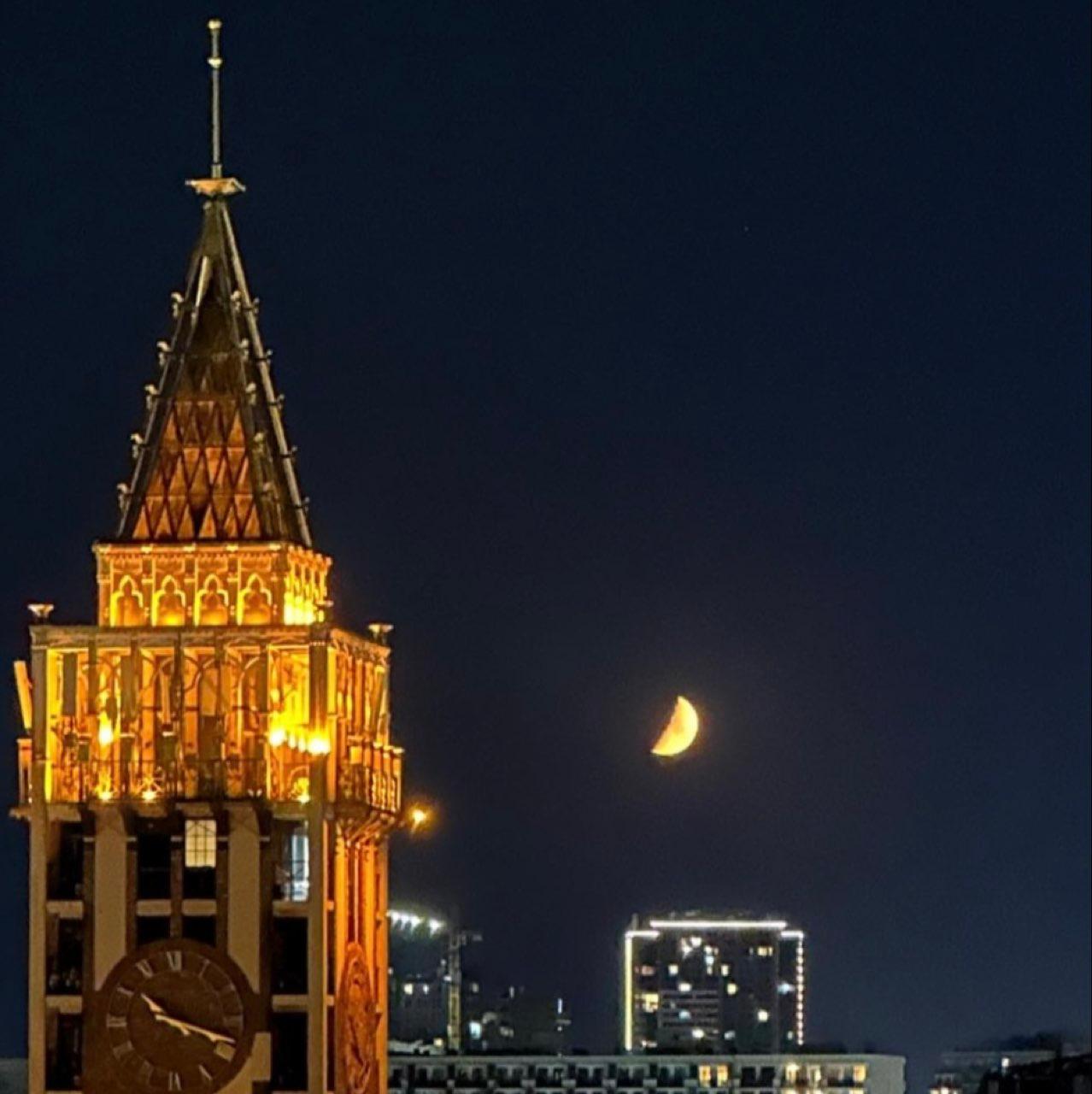 The Moon over Batumi, Georgia — first quarter, Lunar Day 8
