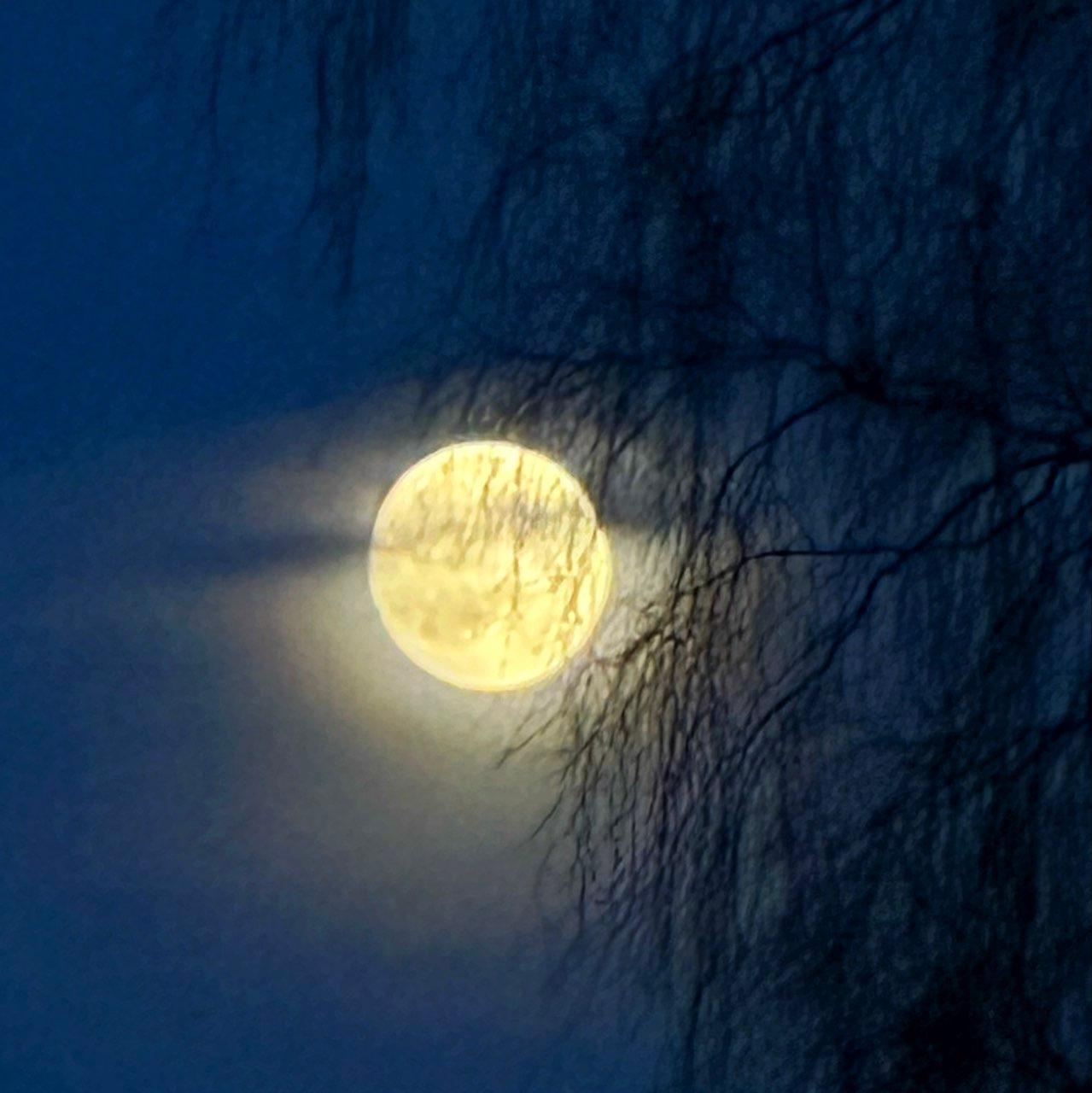 The Moon over Boda Glasbruk, Sweden — full moon, Lunar Day 14