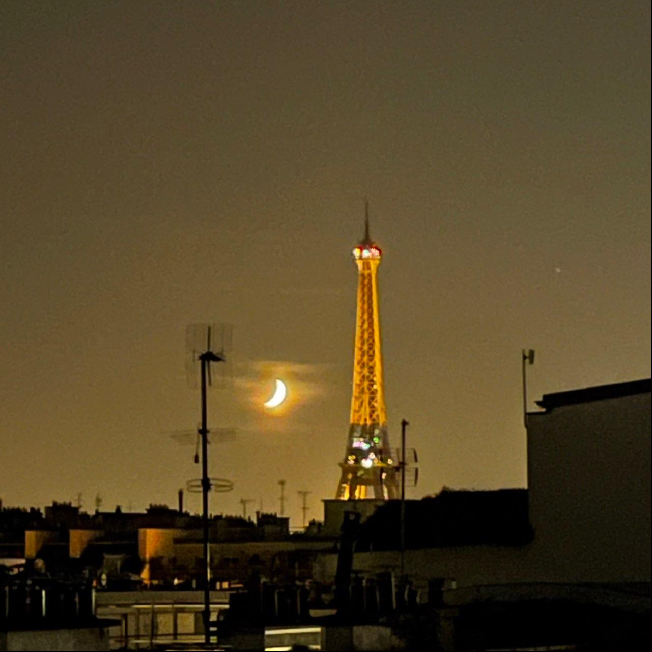 The Moon over Paris, France — waxing crescent, Lunar Day 5