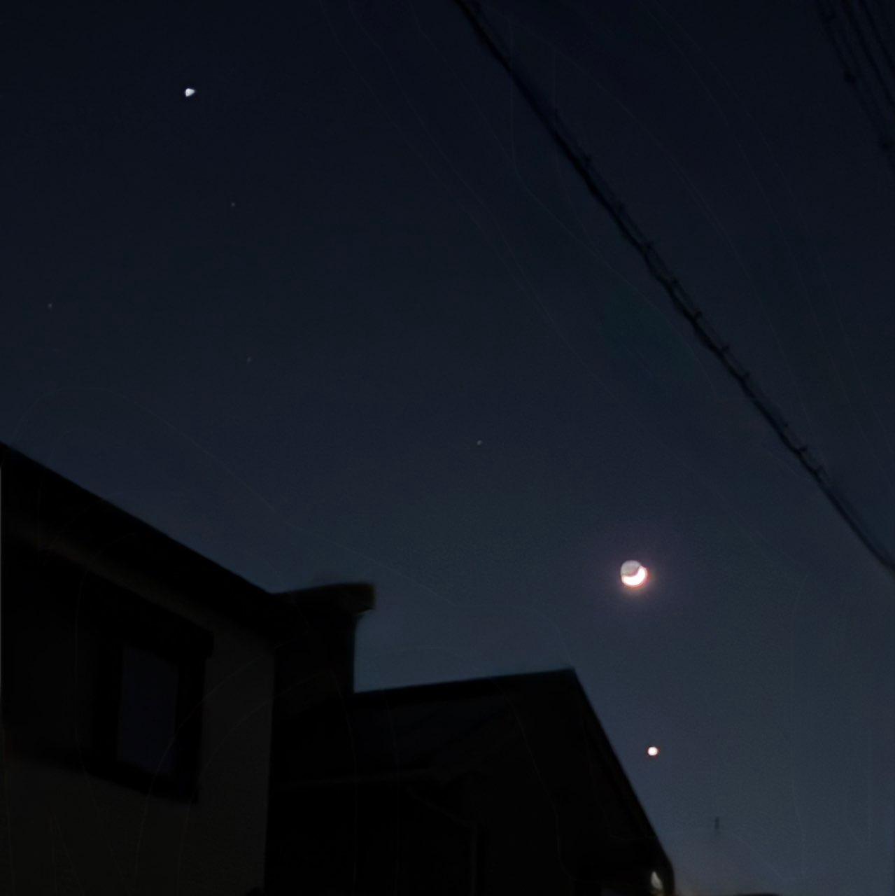 The Moon over Kakogawa, Japan — waxing crescent, Lunar Day 3