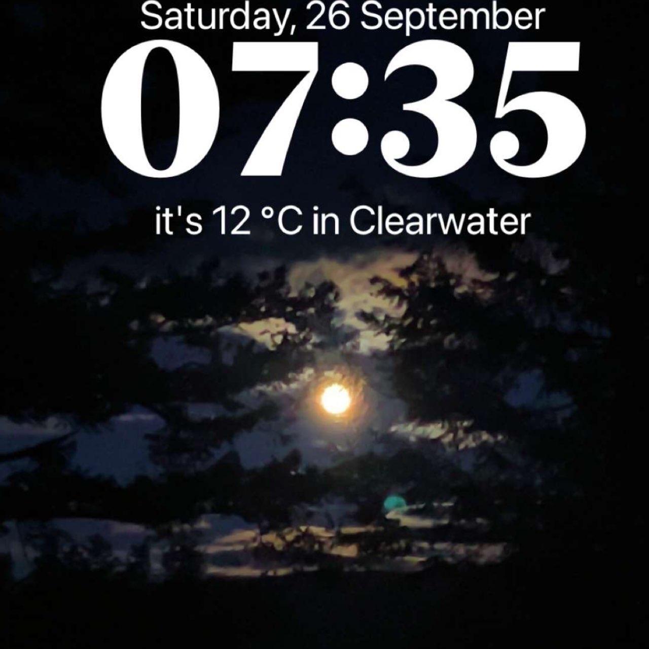 The Moon over Clearwater, Canada — full moon, Lunar Day 17