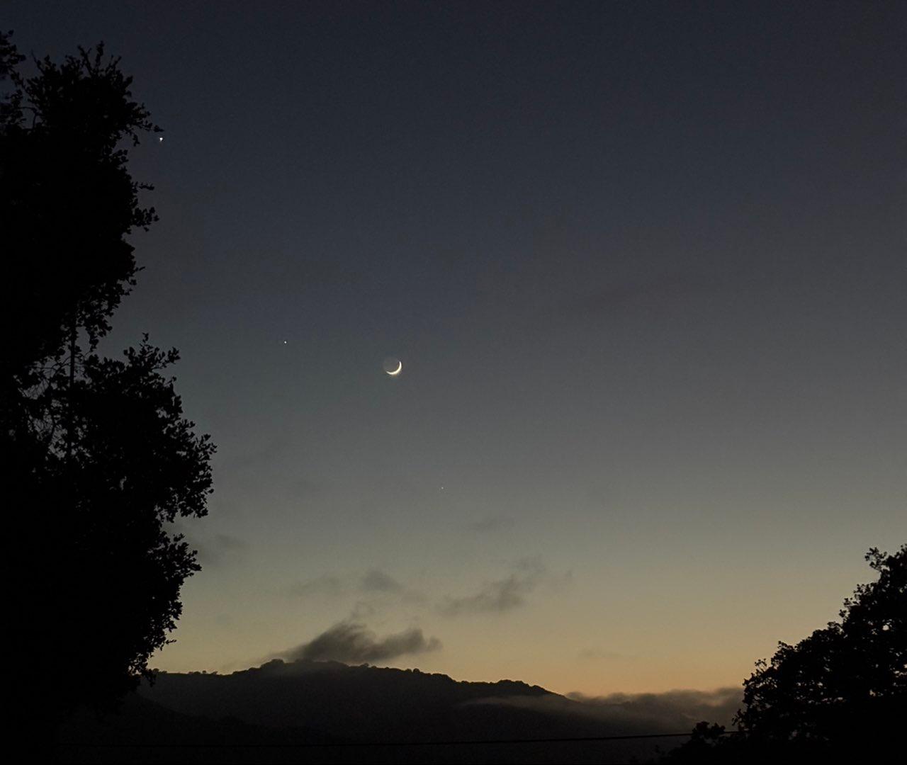 The Moon over Carmel Valley, United States — waxing crescent, Lunar Day 3