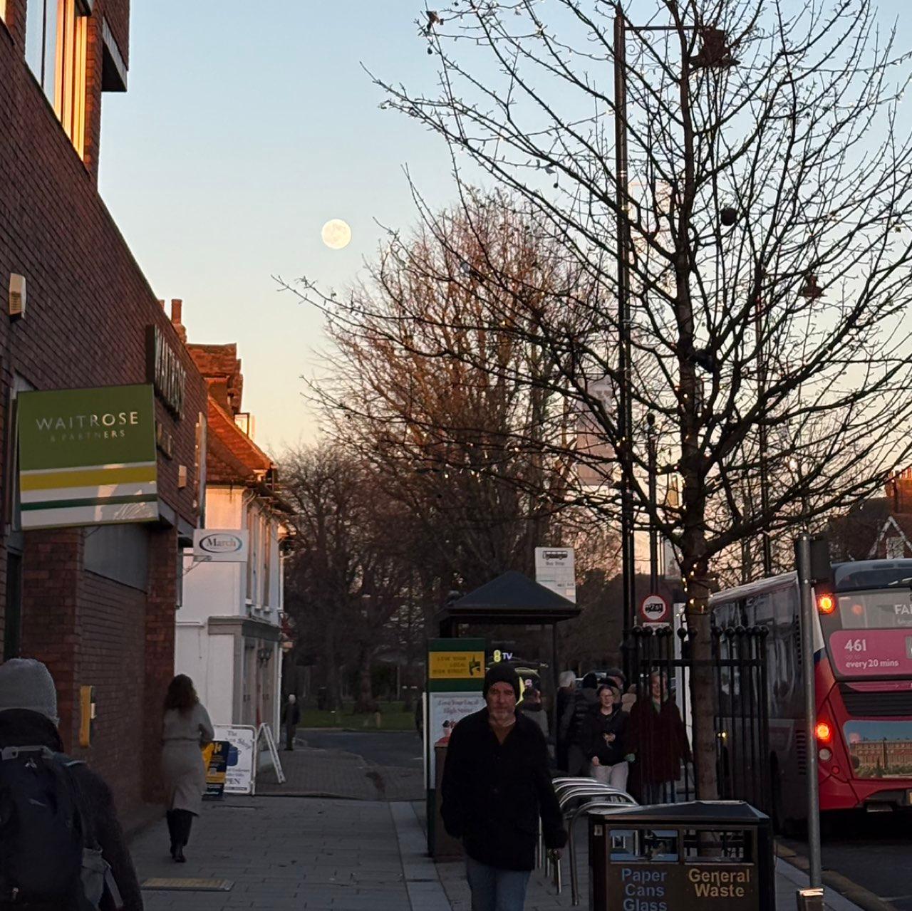 The Moon over Weybridge, United Kingdom — full moon, Lunar Day 15