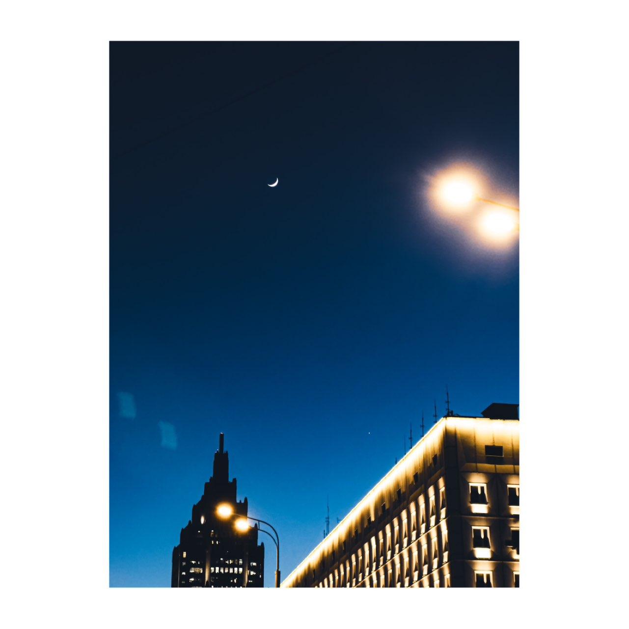 The Moon over Moscow, Russia — waxing crescent, Lunar Day 4