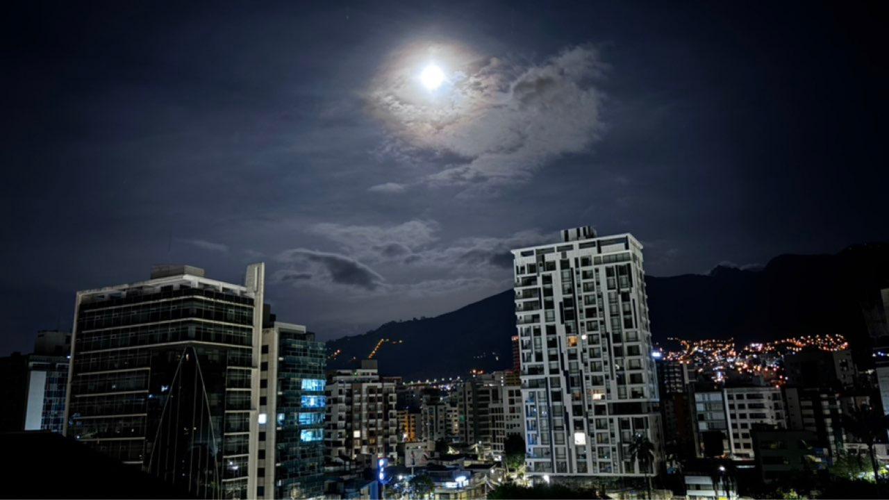 The Moon over Quito, Ecuador — waxing gibbous, Lunar Day 13