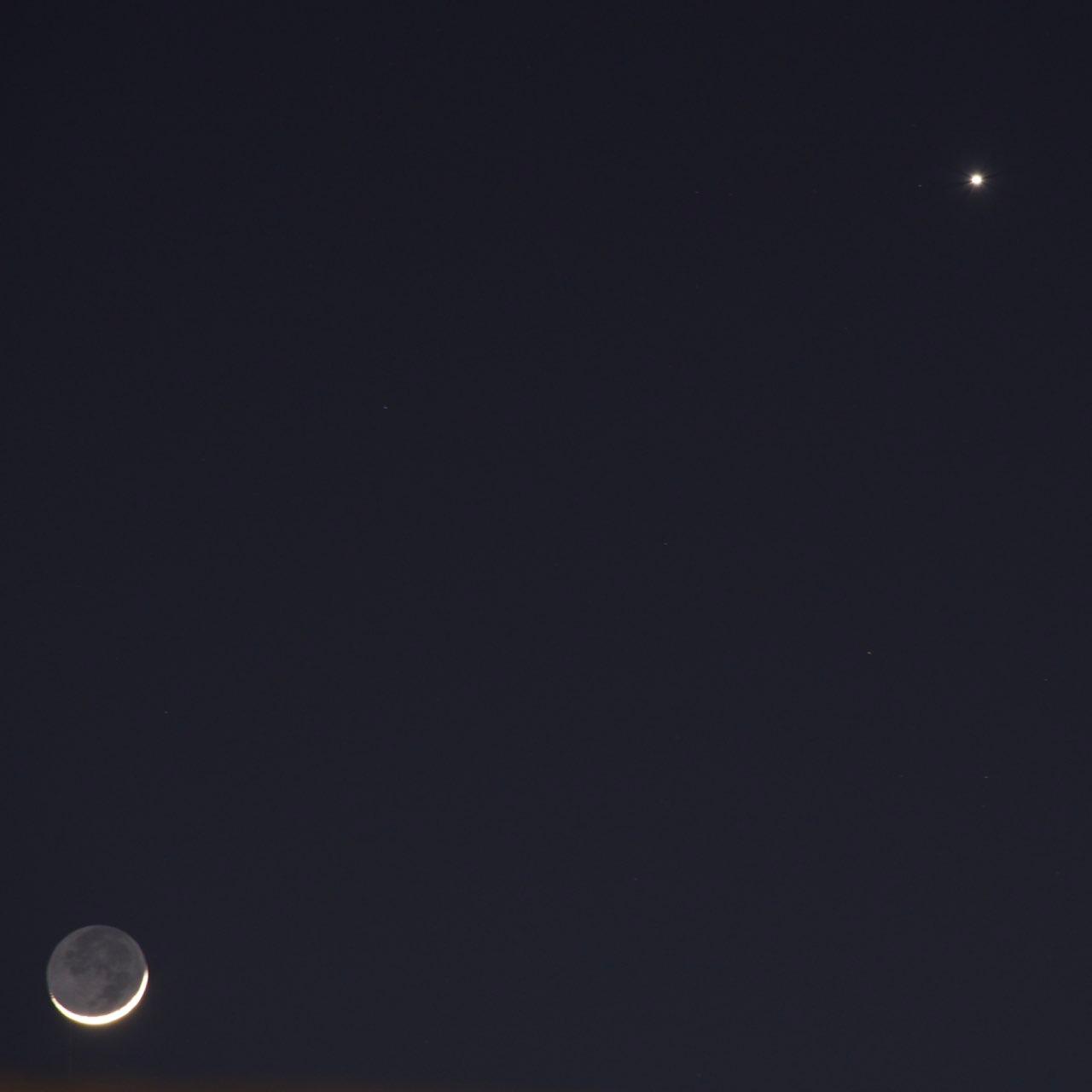 The Moon over Markham, Canada — waxing crescent, Lunar Day 3