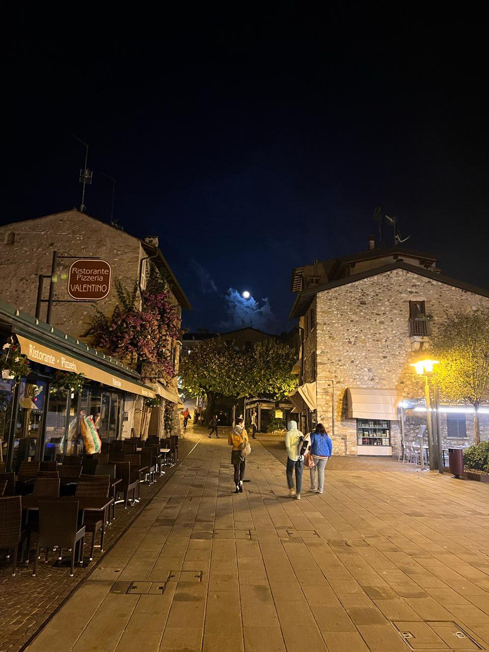 The Moon over Sirmione, Italy — waning gibbous, Lunar Day 17