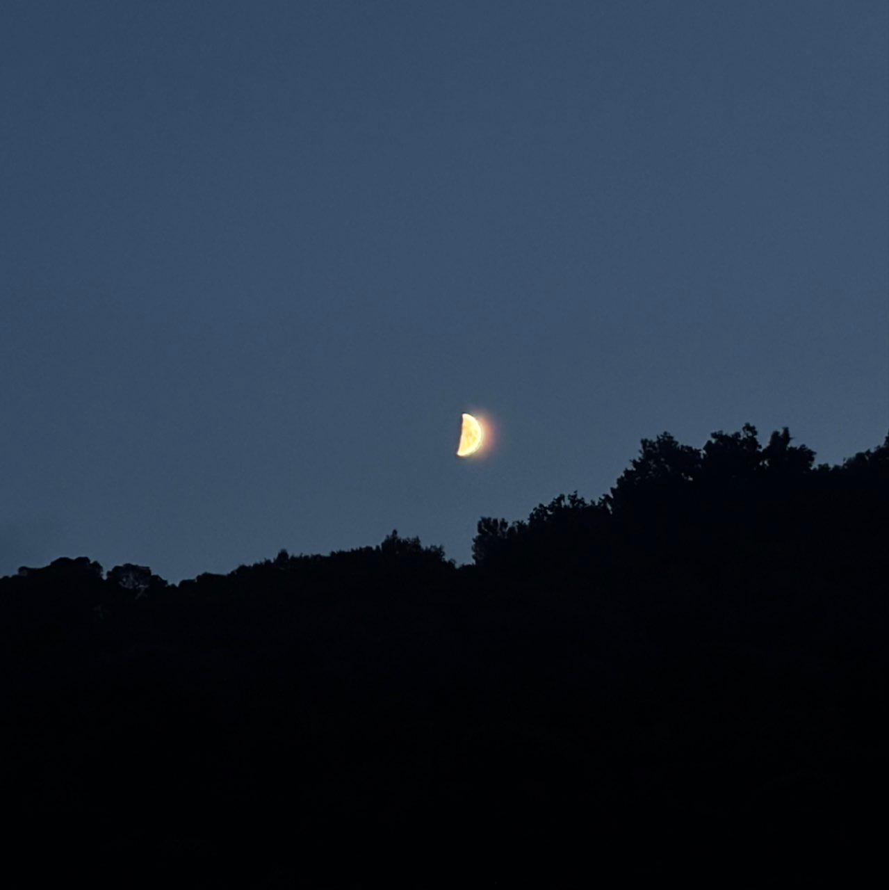 The Moon over Finale Ligure, Italy — first quarter, Lunar Day 8