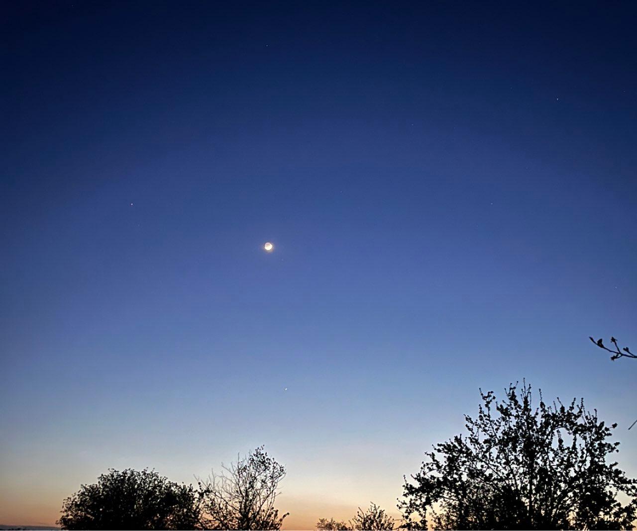 The Moon over Urechești, Romania — waxing crescent, Lunar Day 4