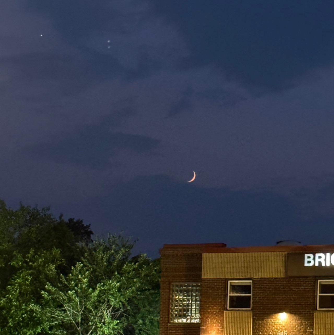 The Moon over Boston, United States — waxing crescent, Lunar Day 3
