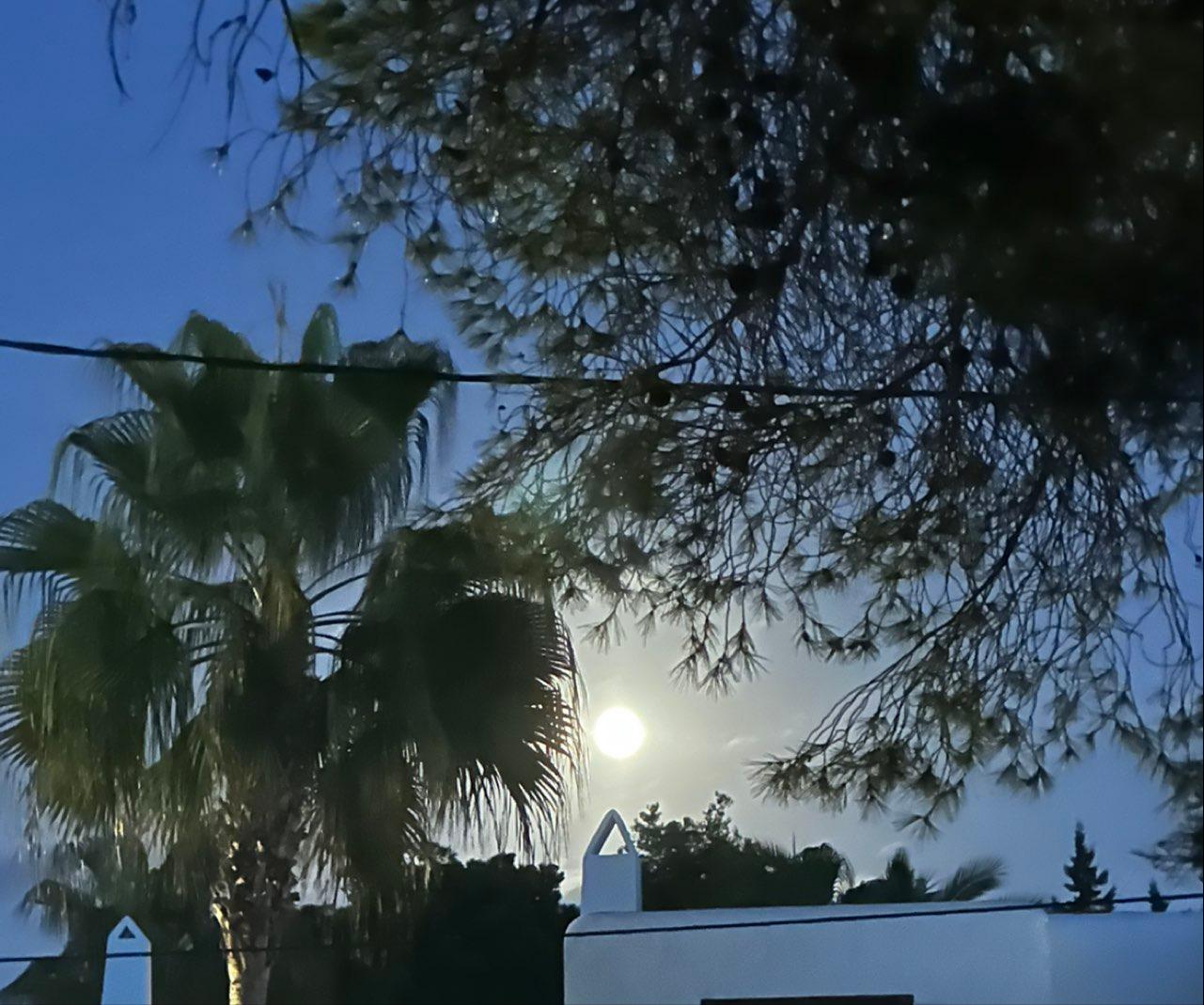 The Moon over Santa Eulària des Riu, Spain — full moon, Lunar Day 16