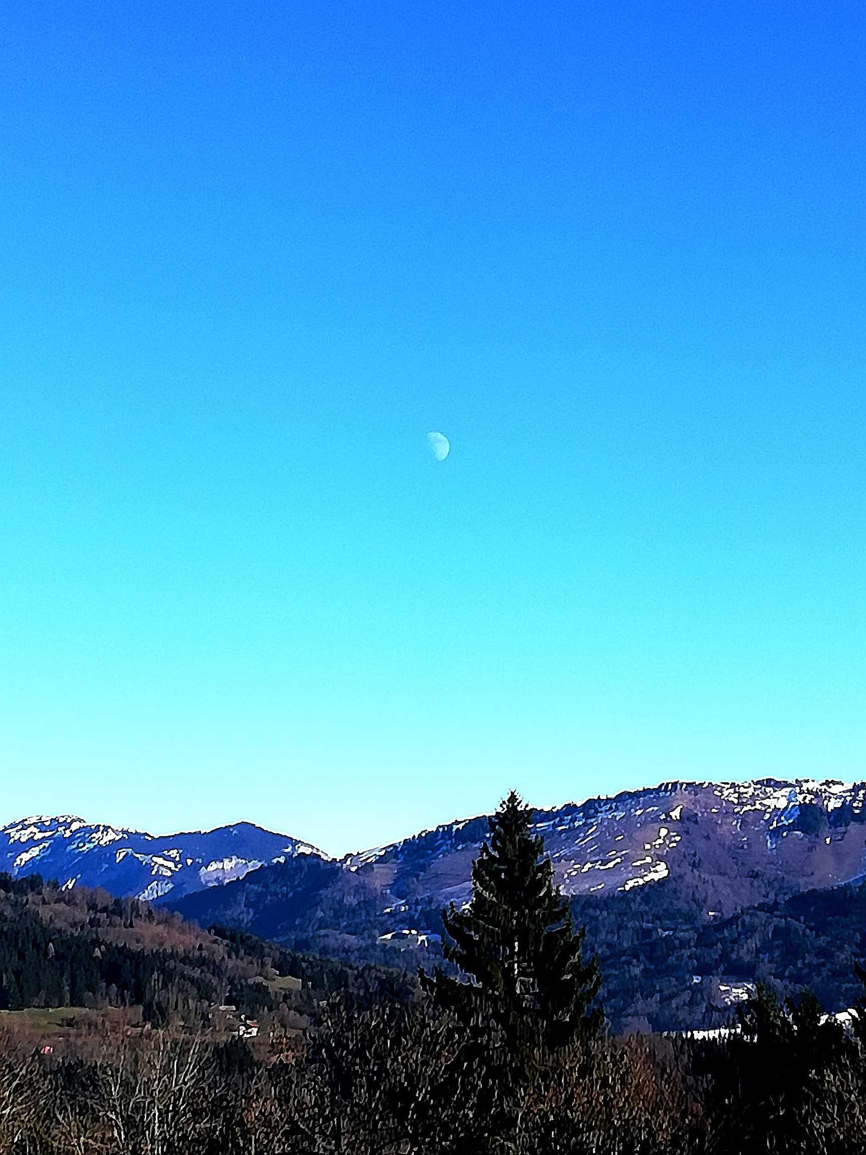 The Moon over Boëge, France — first quarter, Lunar Day 11