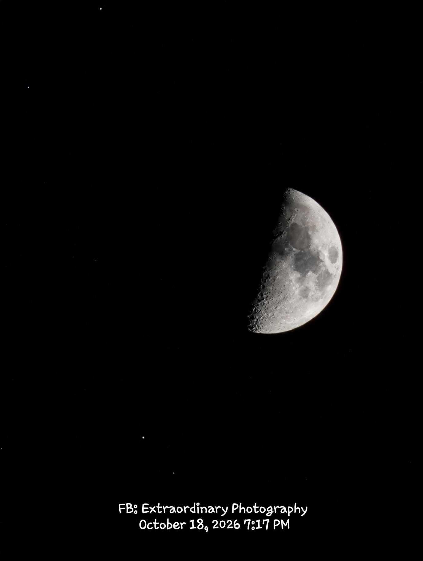 The Moon over Montello, United States — first quarter, Lunar Day 9