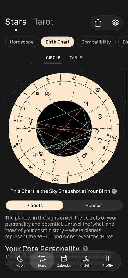 Birth chart screen