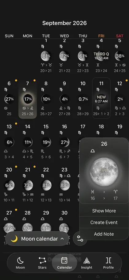 Lunar calendar screen