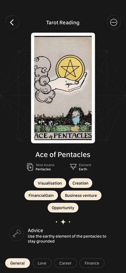 Tarot daily card screen