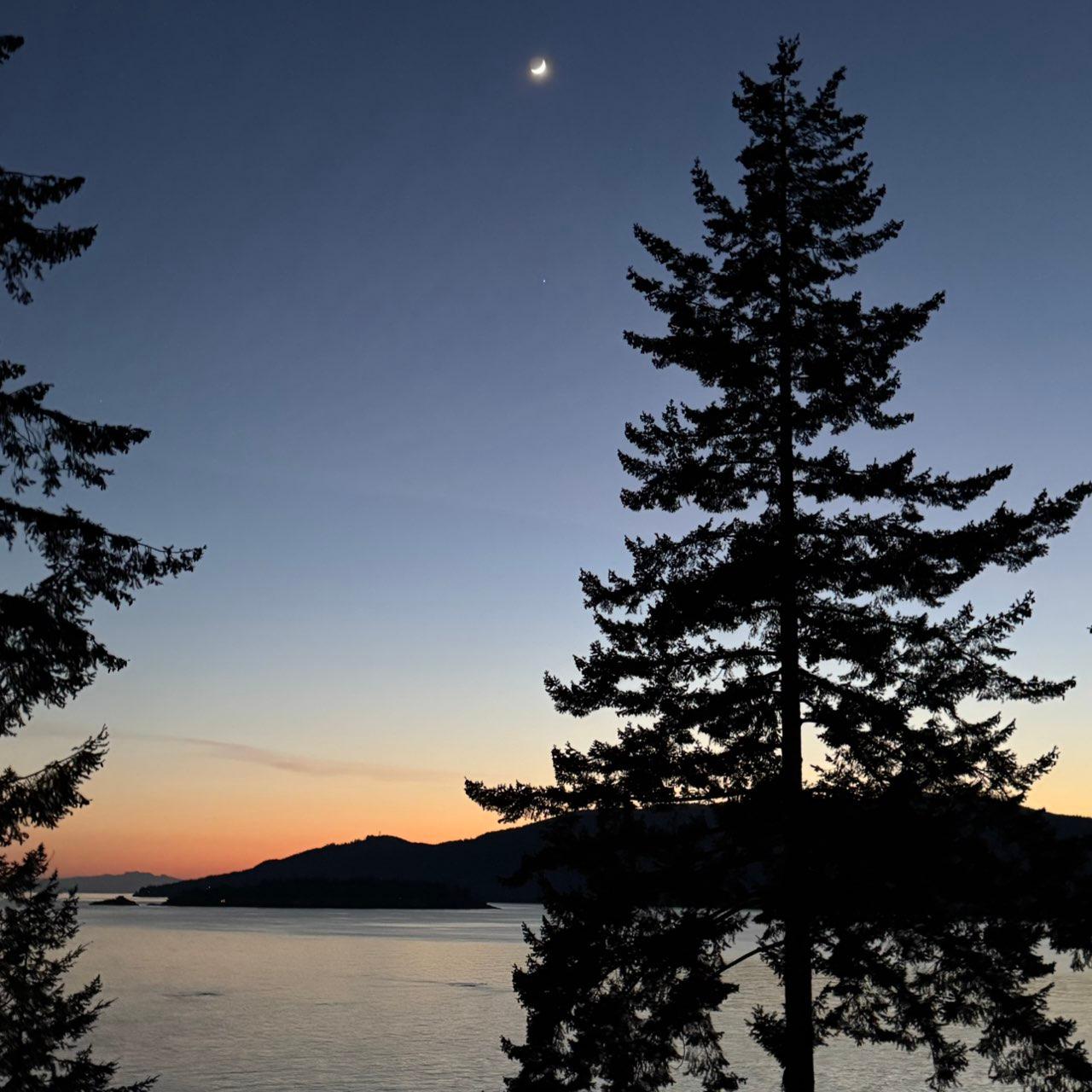 The Moon over Tofino, Canada — waxing crescent, Lunar Day 4