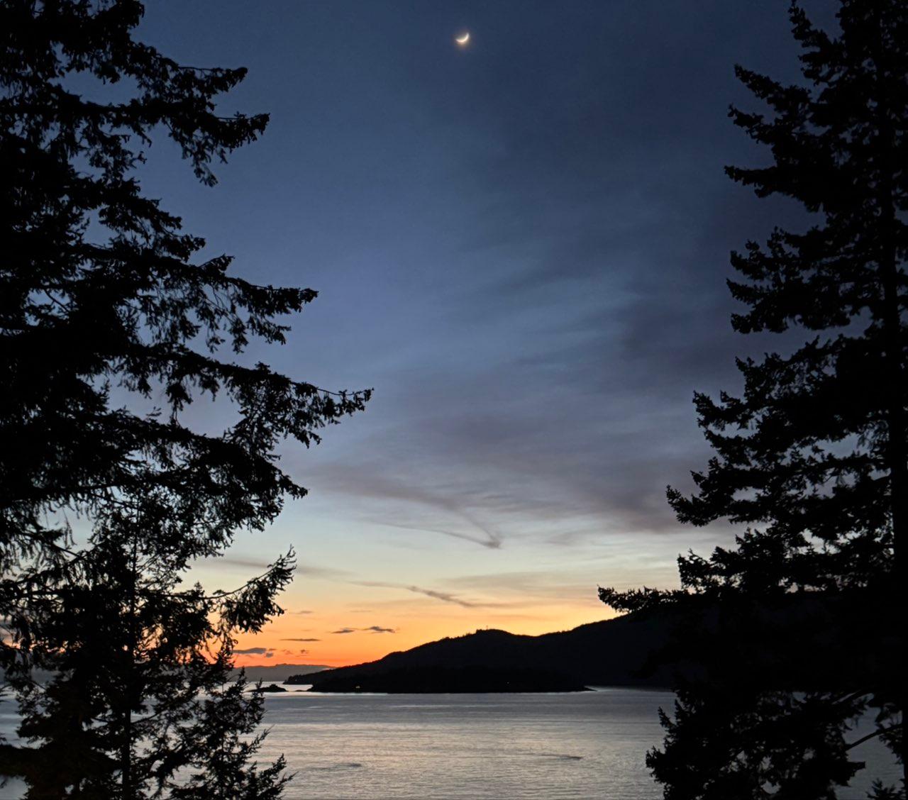 The Moon over Tofino, Canada — waxing crescent, Lunar Day 4