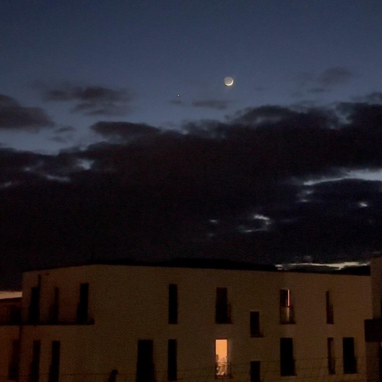 The Moon over Frankfurt, Germany — waxing crescent, Lunar Day 3