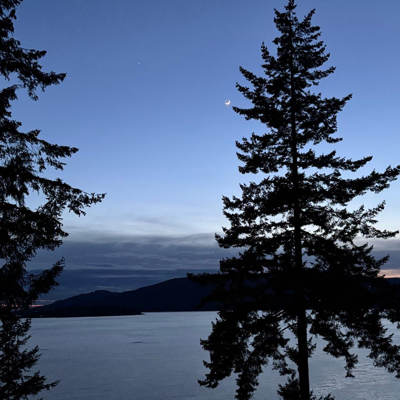 The Moon over Tofino, Canada — waxing crescent, Lunar Day 4