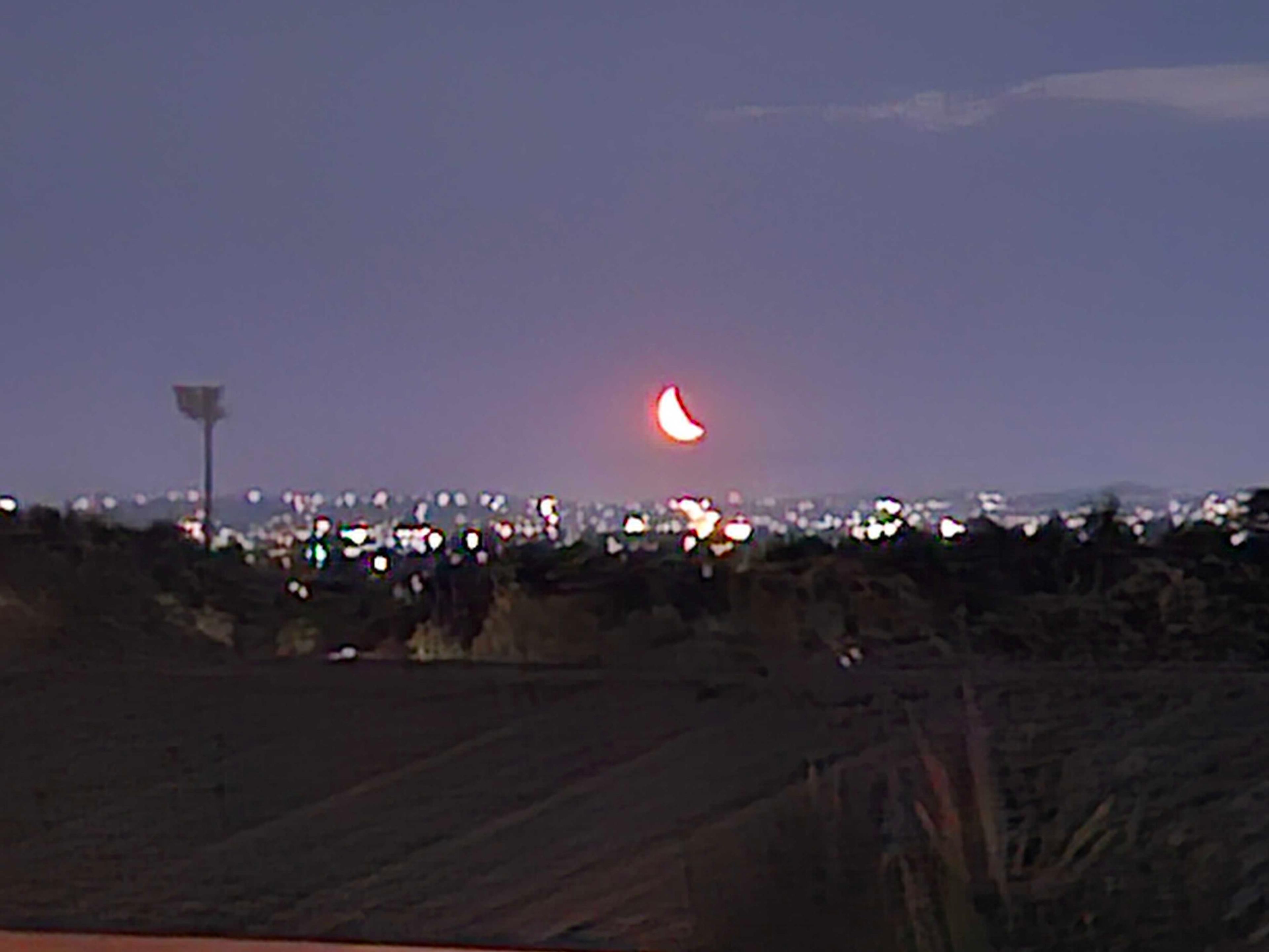 The Moon over Taupō, New Zealand — first quarter, Lunar Day 6