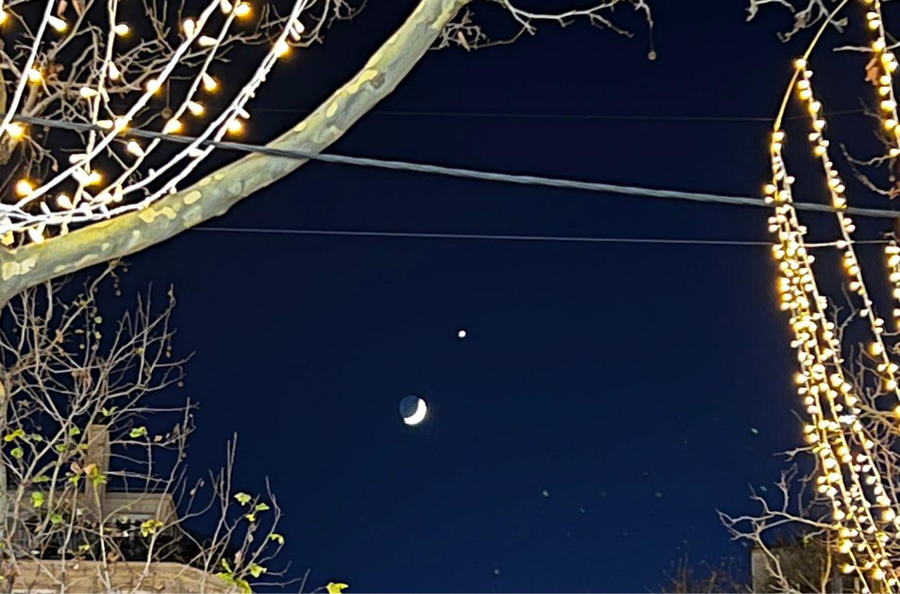 The Moon over Paris, France — waxing crescent, Lunar Day 5