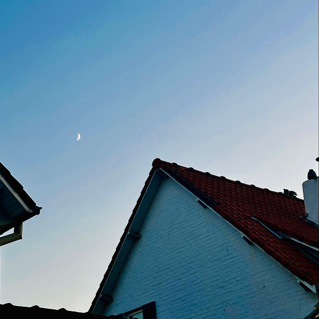 The Moon over Kraainem, Belgium — first quarter, Lunar Day 6