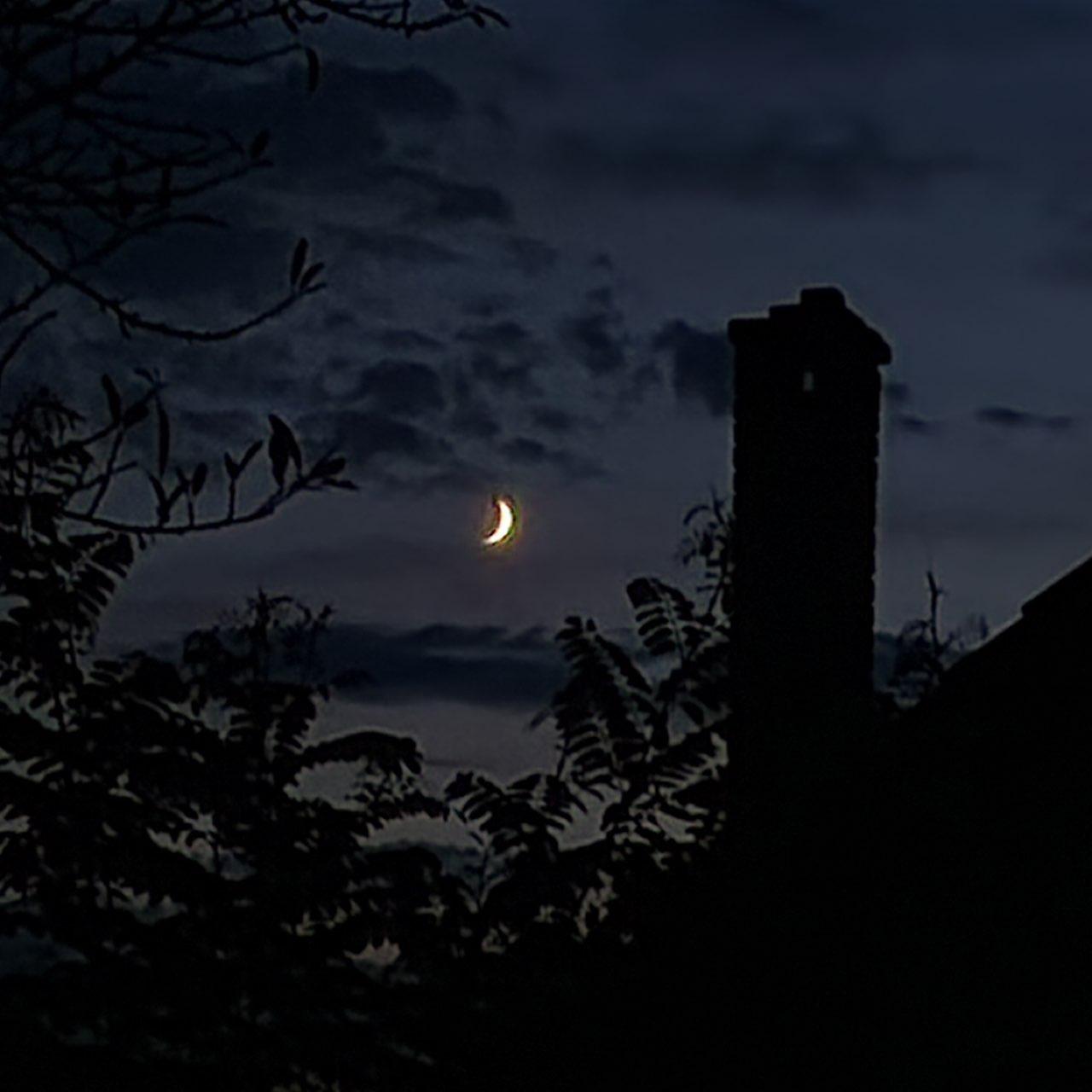 The Moon over Siklós, Hungary — waxing crescent, Lunar Day 5